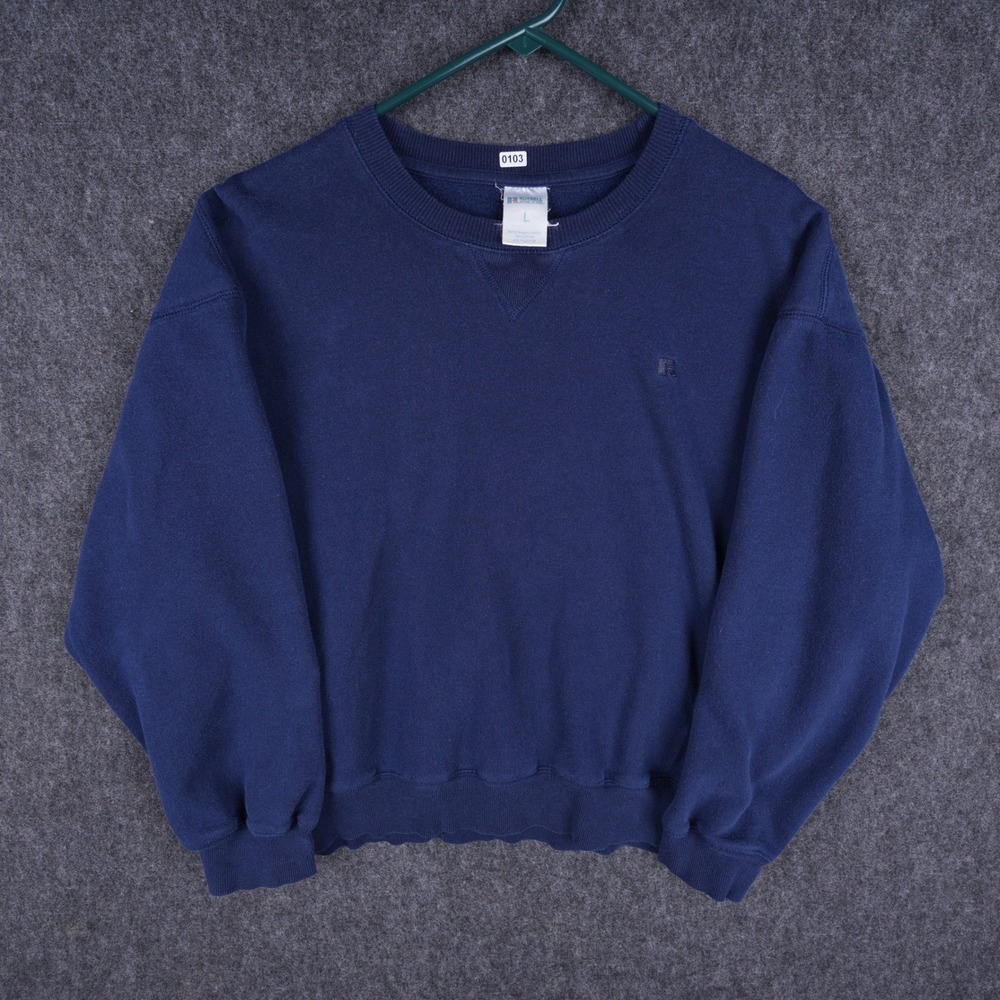 Vintage Russell Athletic Sweatshirt Men Large Navy Blue Excellent V-Stitch Crew